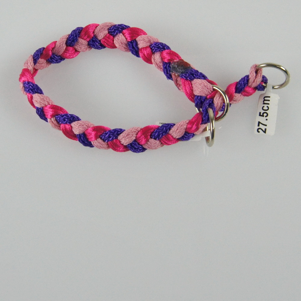 Halsband flachgeflochten, für kleine Hunde, violett-altrosa-pink-satin