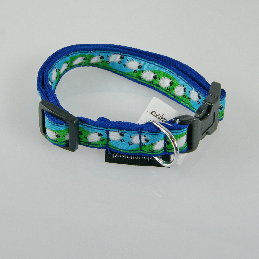 Halsband Klick, 20mm, mit Schäfchen Borte Schäfchen blau