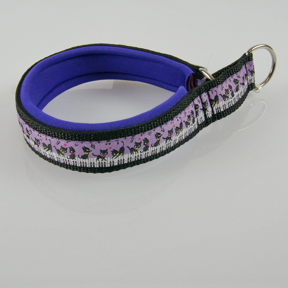 Halsband Zug-Stop, 2.5 - 3.5cm, 25 - 55cm, Neopren Katze Klavier, violet, schwarz