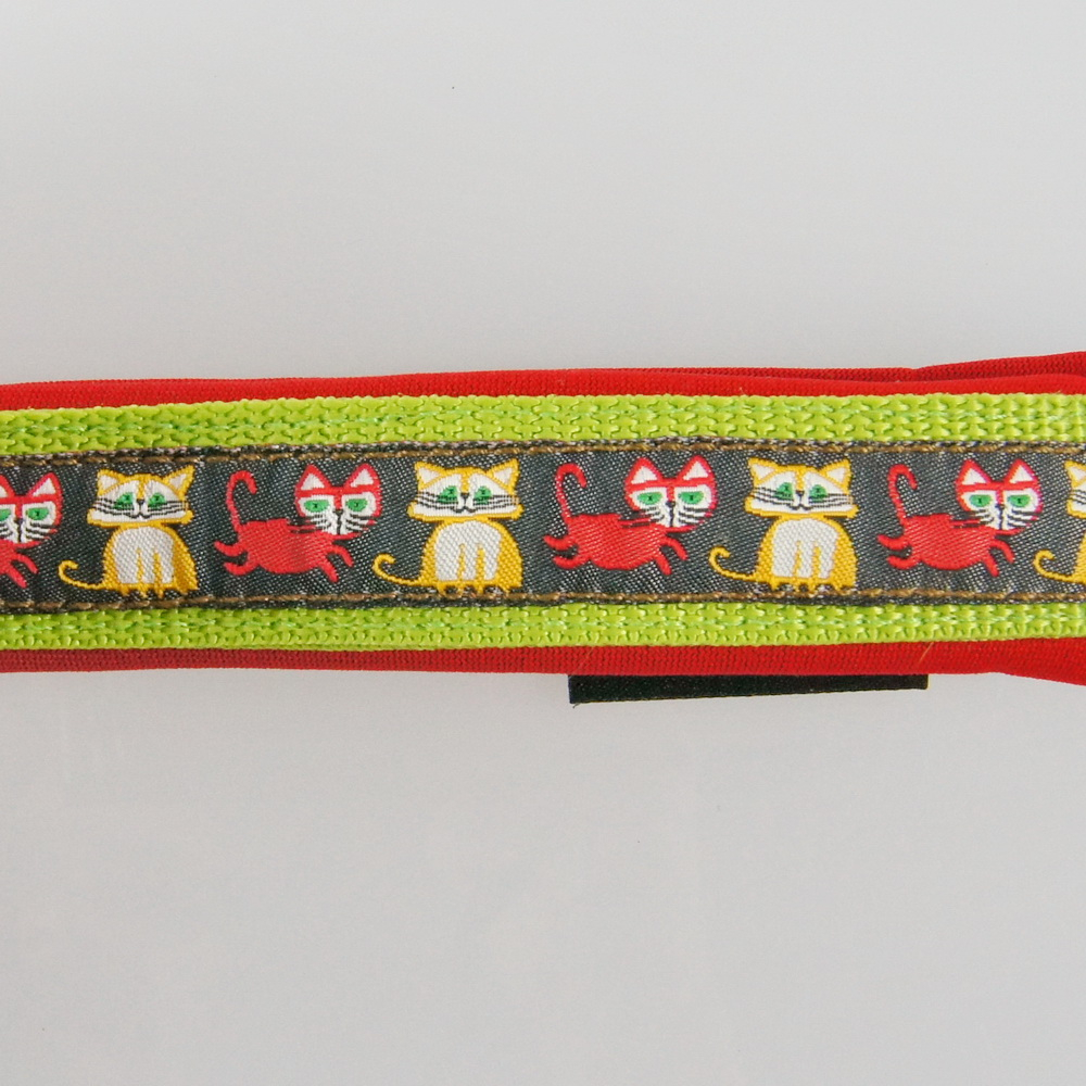 Halsband Zug-Stop, 2.5 - 3.5cm, 25 - 55cm, Neopren Katzen, rot, lindengrün