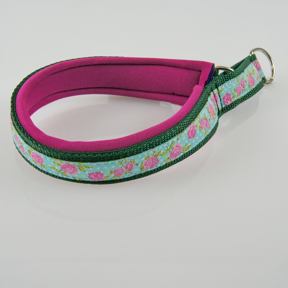 Halsband Zug-Stop, 2.5 - 3.5cm, 25 - 55cm, Neopren Rosen rosa, pink, dunkelgrün