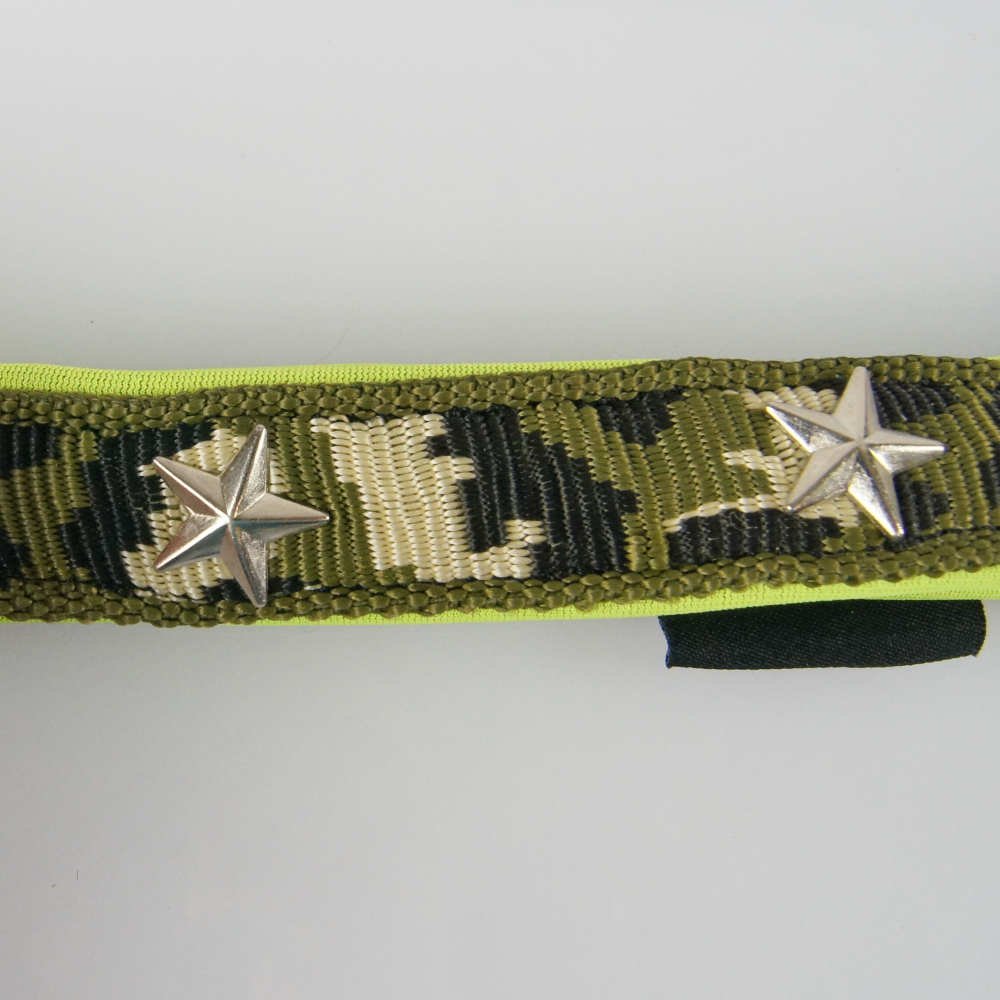 Halsband Zug-Stop, 2.0 - 3.cm, 22.5 - 55cm, Neopren + Nieten Stern, neongelb, Army grün