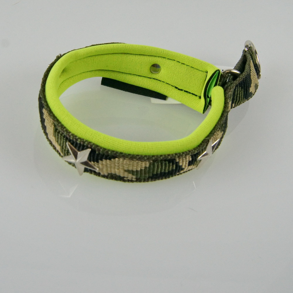 Halsband Zug-Stop, 2.0 - 3.cm, 22.5 - 55cm, Neopren + Nieten Stern, neongelb, Army grün