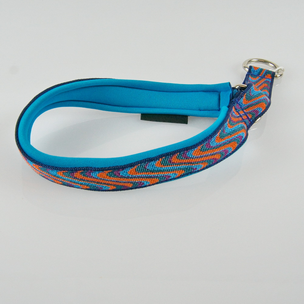 Halsband Zug-Stop, 3.0cm, 30 - 55cm, Neopren wellen blau - orange, aqua