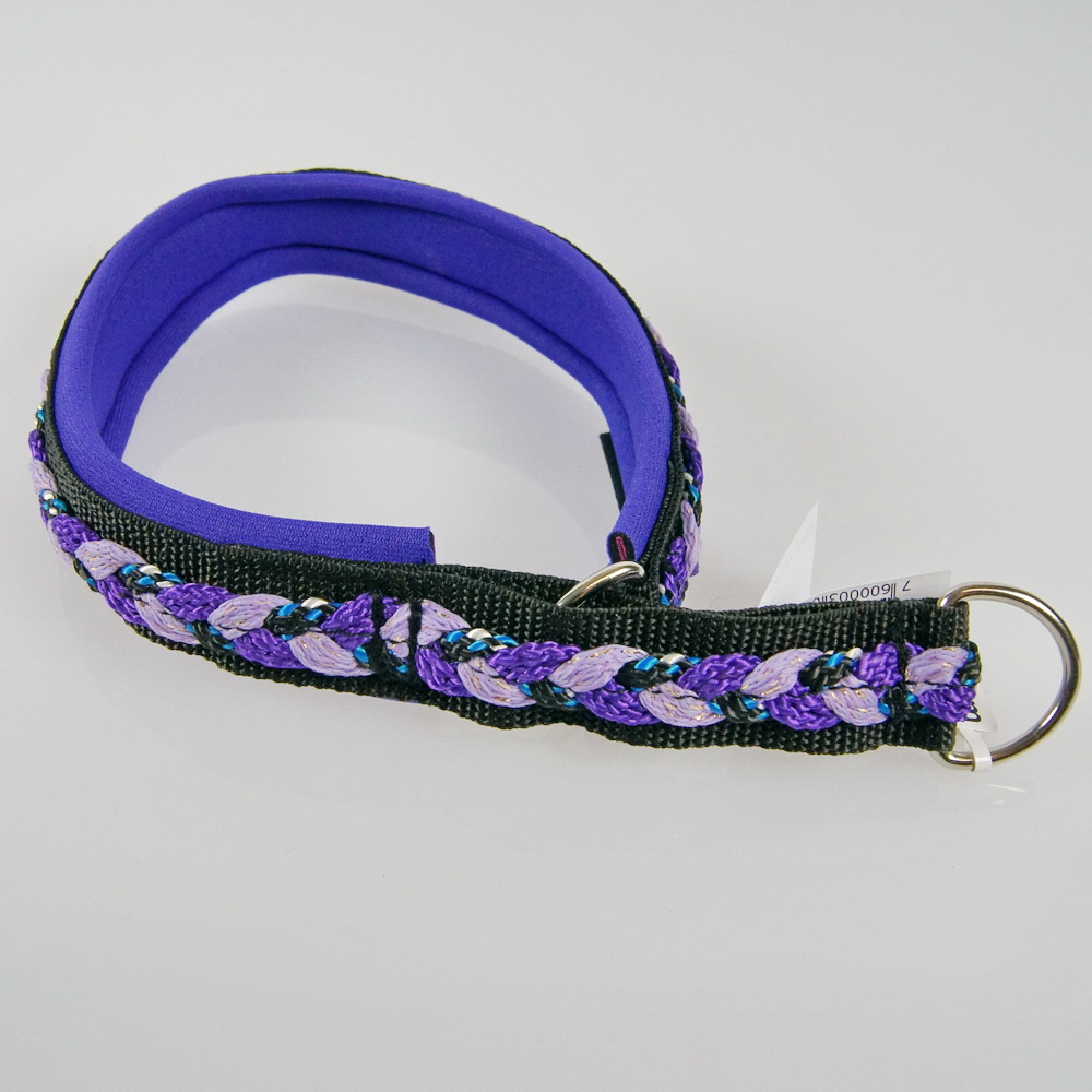 Halsband Zug-Stop, 2.5 - 3cm, 25 - 55cm, Neopren + geflochten geflochten schwarz-blau-weiss-violet-flidergoldmatt, violet-schwarz