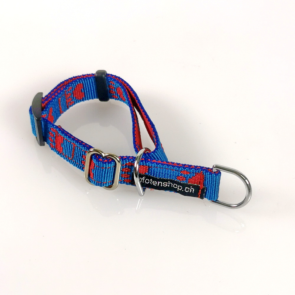 Halsband Zug-Stop verstellbar  1.5cm, 20-30cm Pfoten blau - rot