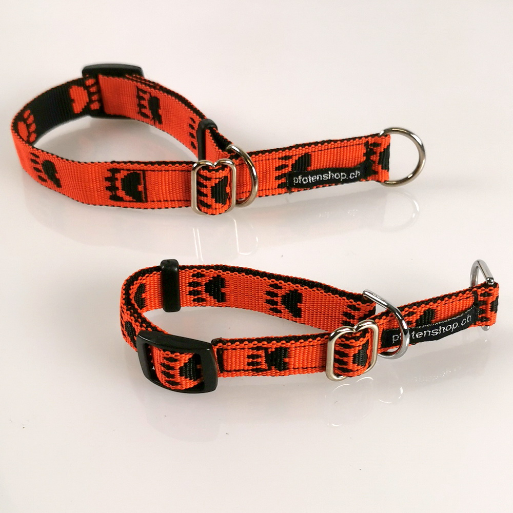 Halsband Zug-Stop verstellbar  1.5 - 2.0cm, 20 - 42cm Pfoten orange - schwarz