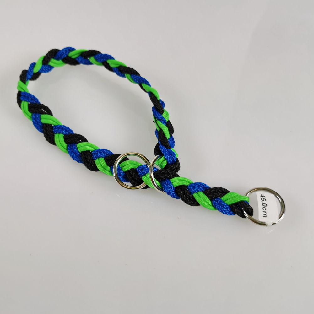 Halsband Zug-stop geflochten, 30 - 55cm neongrünP - blau - schwarz