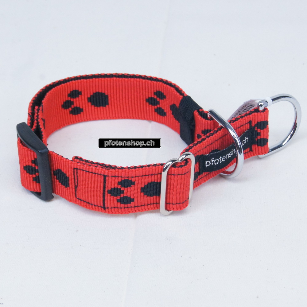 Halsband Zug-Stop verstellbar  2.5cm, 25-60cm Knochen rot - schwarz