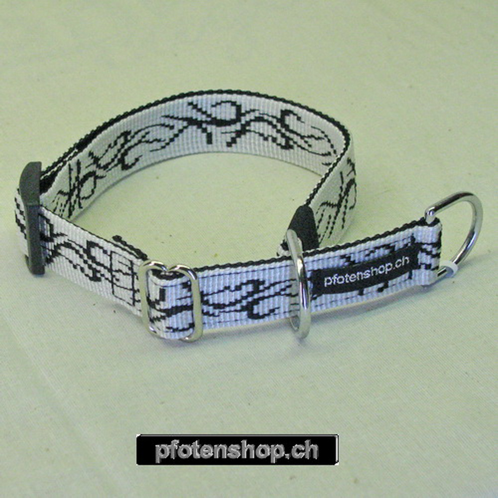 Halsband Zug-Stop verstellbar  1.5 - 2.5cm, 20 - 60cm Tattoo weiss - schwarz