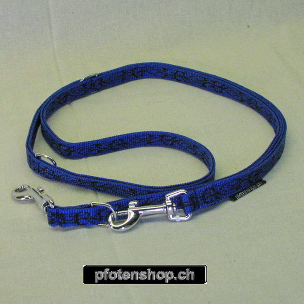 Leine 3fach verstellbar 1.6 - 2m,  15 - 25mm, Tattoo blau - schwarz Tattoo blau - schwarz