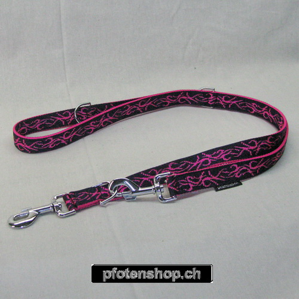 Leine 3fach verstellbar 1.6 - 2m,  15 - 25mm, Tattoo schwarz - pink Tattoo schwarz - pink