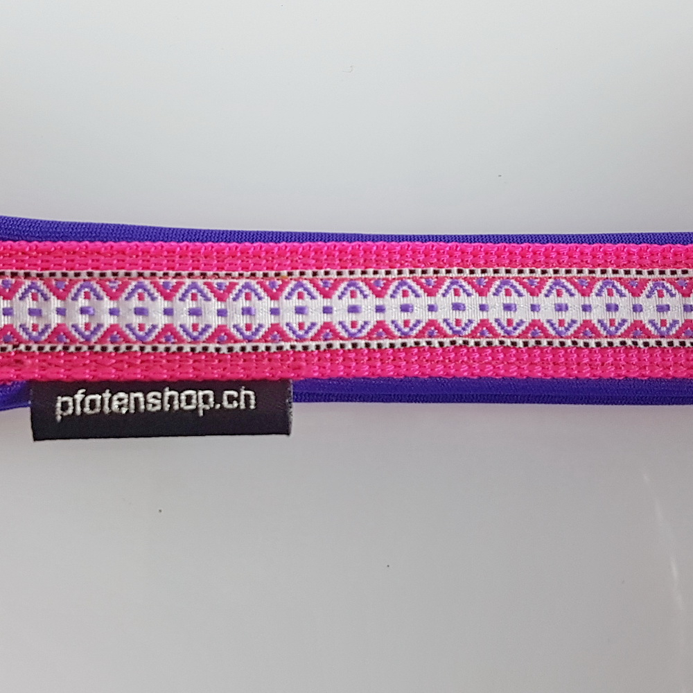 Halsband Zug-Stop, 2.5 - 3.5cm, 25 - 55cm, Neopren violet, neonpink, Jacqard Borte pink