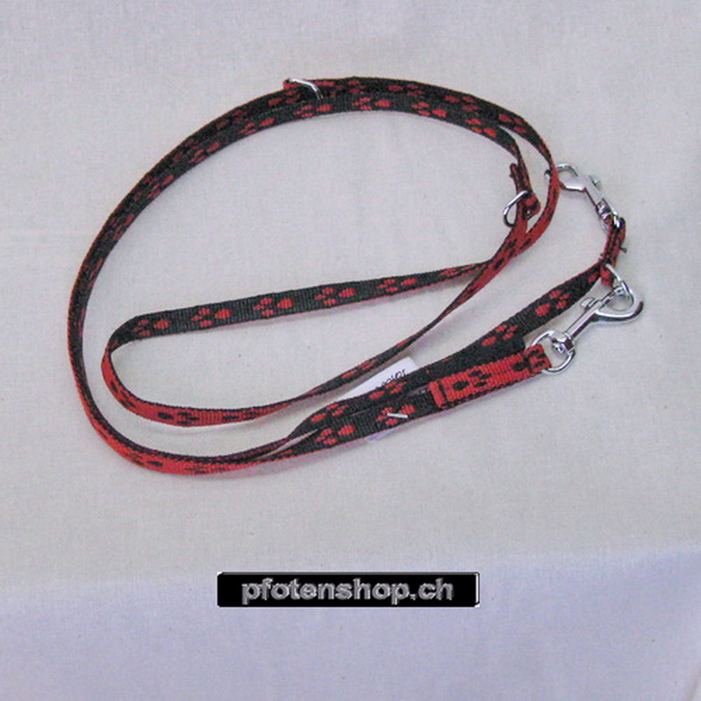 Leine 3fach verstellbar 1.6m - 2m, 10mm, Pfoten schwarz - rot Pfoten schwarz - rot