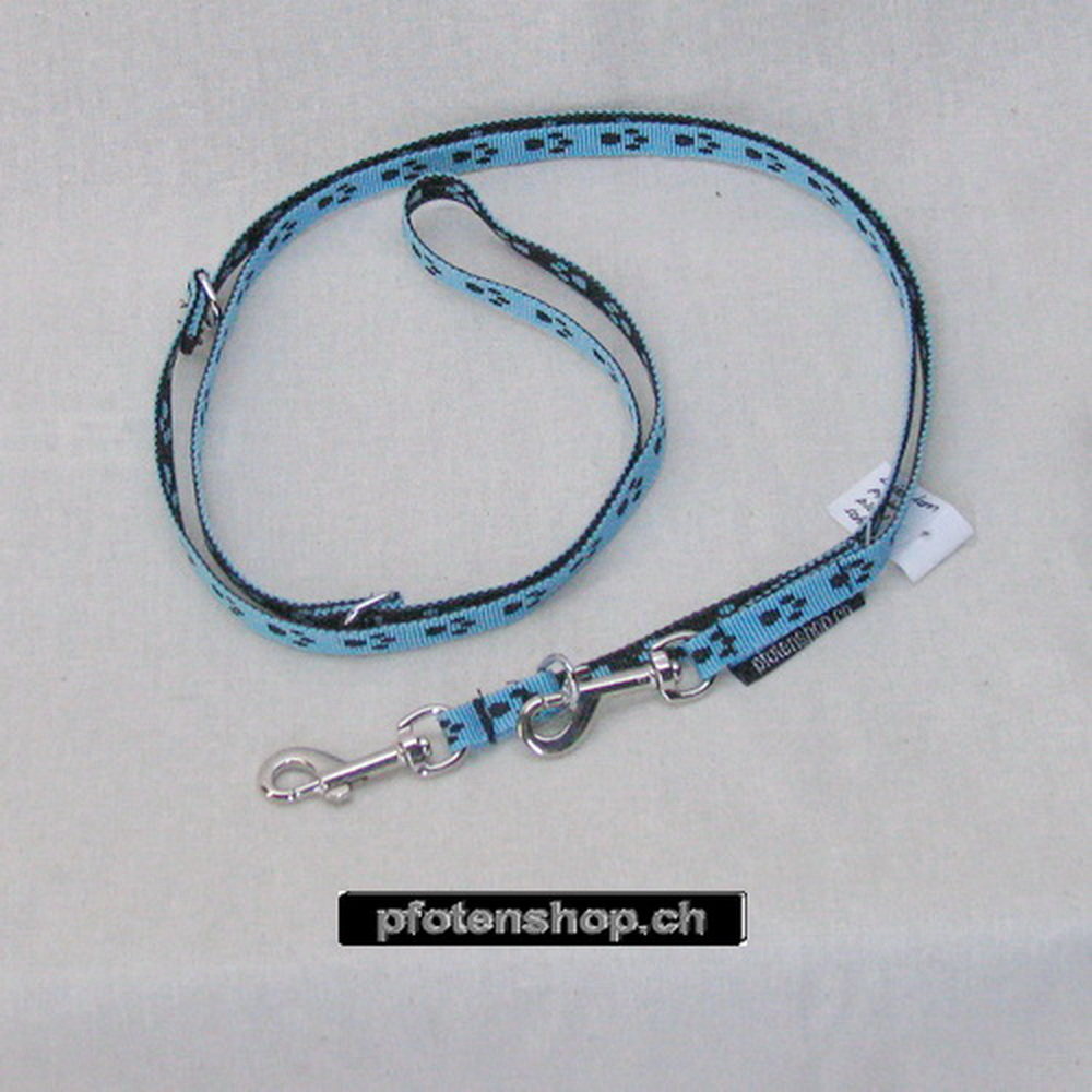 Leine 3fach verst. 1.6 - 2m, 10mm, Pfoten blau - schwarz Pfoten blau - schwarz