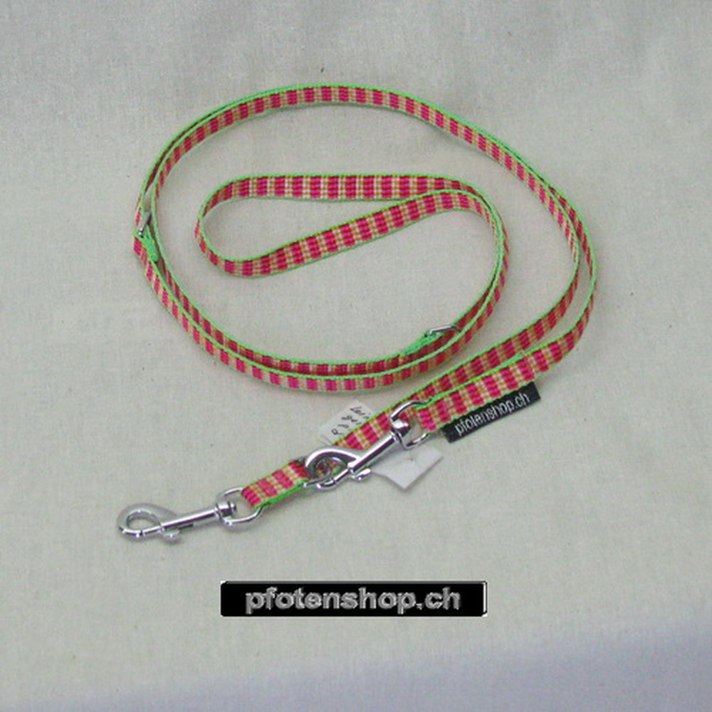 Leine 3fach verst. 1.6m - 2m, 10mm, gestreift pink - gelb gestreift pink - gelb