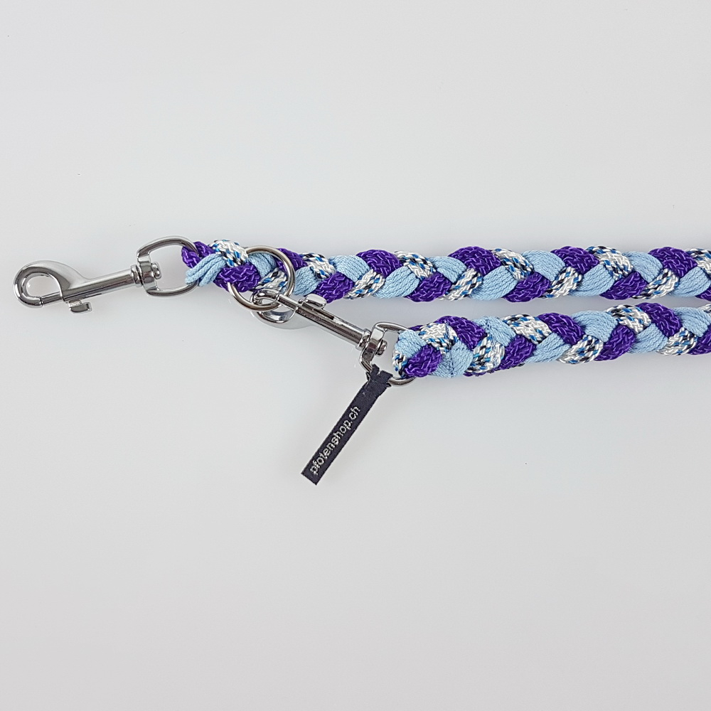 Leine flachgeflochten, 1.6 - 2.0m, 15 + 20mm violet h. blau matt, violet, weiss blau schwarz