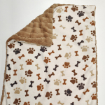Kuscheldecke, camel karo teddy, creme pfoten knochen brau, grau 3-fach Fleece